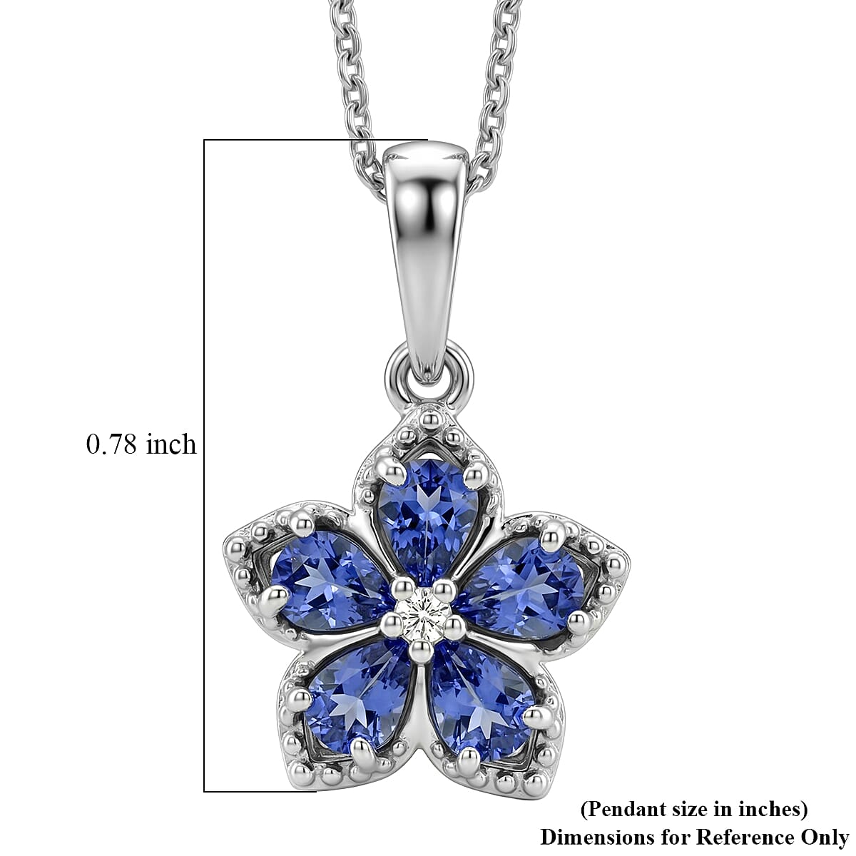 D'Joy Tanzanite and Moissanite 0.75 ctw Floral Bloom Pendant Necklace in Rhodium Over Sterling Silver 20 Inches  image number 5