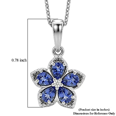 D'Joy Tanzanite and Moissanite 0.75 ctw Floral Bloom Pendant Necklace in Rhodium Over Sterling Silver 20 Inches