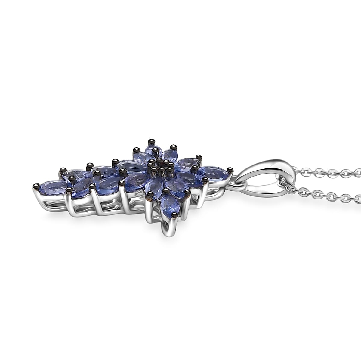 D'Joy Tanzanite 1.50 ctw Royal Spark Cross Pendant Necklace in Rhodium Over Sterling Silver 20 Inches  image number 3
