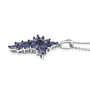 D'Joy Tanzanite 1.50 ctw Royal Spark Cross Pendant Necklace in Rhodium Over Sterling Silver 20 Inches 