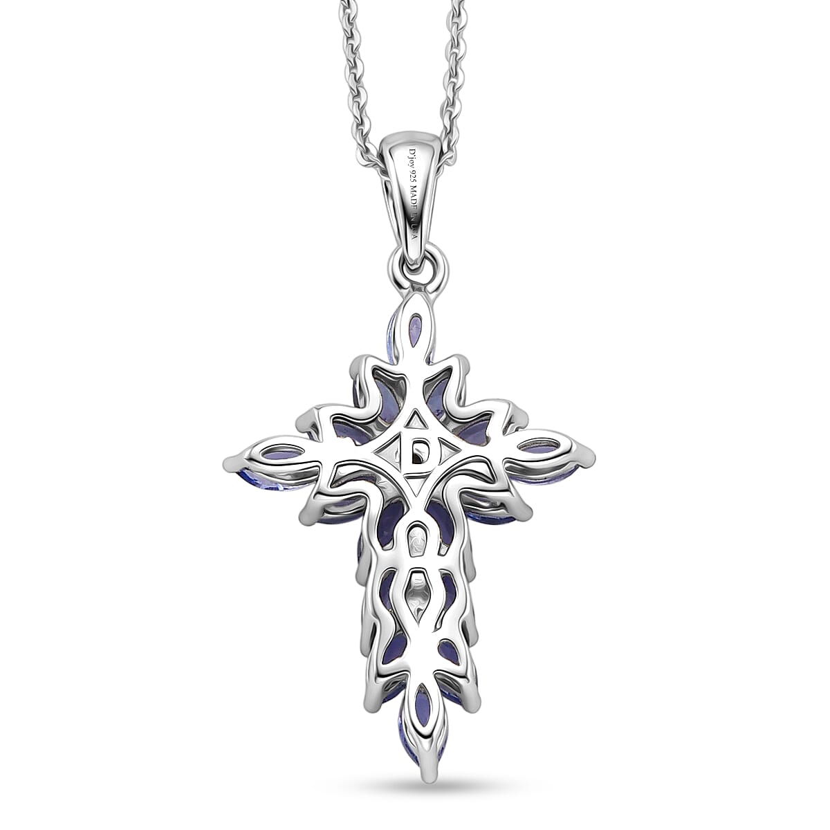 D'Joy Tanzanite 1.50 ctw Royal Spark Cross Pendant Necklace in Rhodium Over Sterling Silver 20 Inches  image number 4