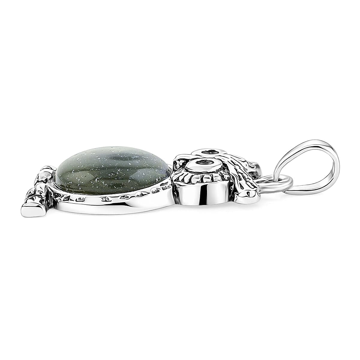 Aventurine Small Owl Pendant in Silvertone with Stainless Steel Necklace (20 Inches) 8.00 ctw