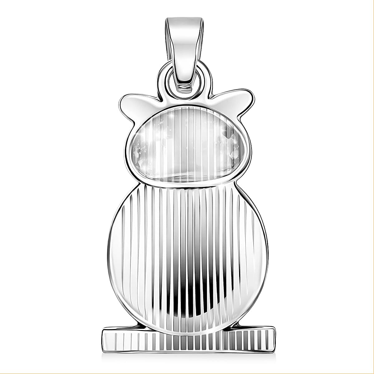 Aventurine Small Owl Pendant in Silvertone with Stainless Steel Necklace (20 Inches) 8.00 ctw image number 4