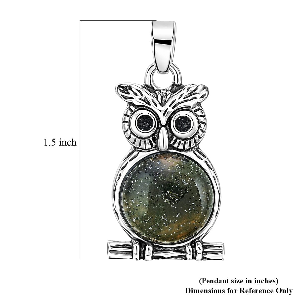 Aventurine Small Owl Pendant in Silvertone with Stainless Steel Necklace (20 Inches) 8.00 ctw image number 5