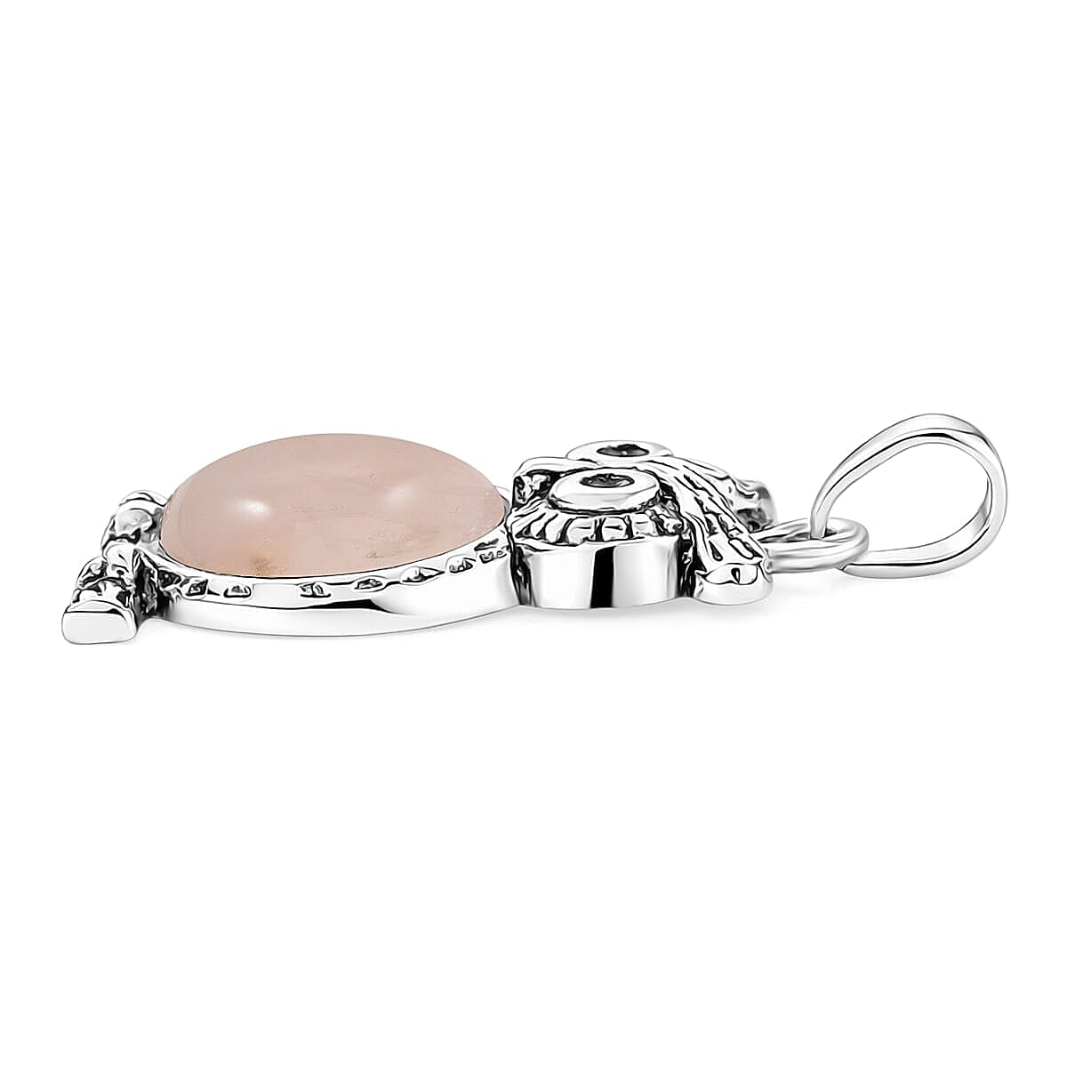 Galilea Rose Quartz 8.00 ctw Small Owl Pendant in Silvertone with Stainless Steel Necklace (20 Inches)