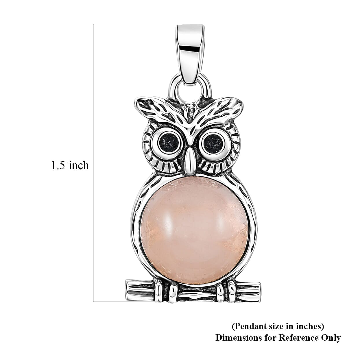 Galilea Rose Quartz 8.00 ctw Small Owl Pendant in Silvertone with Stainless Steel Necklace (20 Inches)