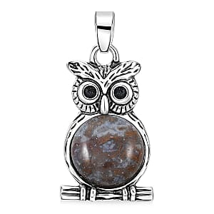 Purple Agate 8.00 ctw Small Owl Pendant in Silvertone with Stainless Steel Necklace (20 Inches)
