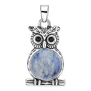 Sodalite 8.00 ctw Small Owl Pendant in Silvertone with Stainless Steel Necklace (20 Inches)