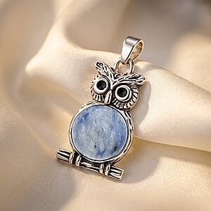 Sodalite 8.00 ctw Small Owl Pendant in Silvertone with Stainless Steel Necklace (20 Inches)