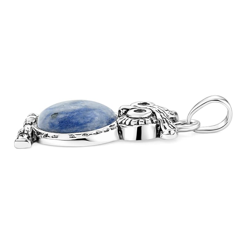 Sodalite 8.00 ctw Small Owl Pendant in Silvertone with Stainless Steel Necklace (20 Inches)