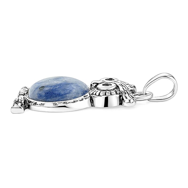 Sodalite 8.00 ctw Small Owl Pendant in Silvertone with Stainless Steel Necklace (20 Inches)