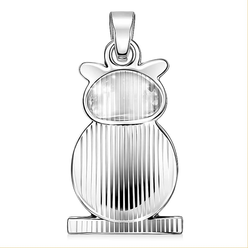 Sodalite 8.00 ctw Small Owl Pendant in Silvertone with Stainless Steel Necklace (20 Inches)