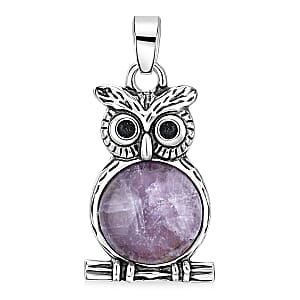 Amethyst 8.00 ctw Small Owl Pendant in Silvertone with Stainless Steel Necklace (20 Inches)