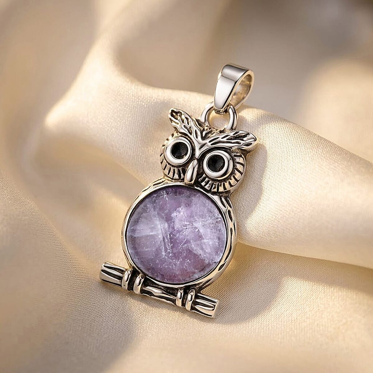 Amethyst 8.00 ctw Small Owl Pendant in Silvertone with Stainless Steel Necklace (20 Inches) image number 1