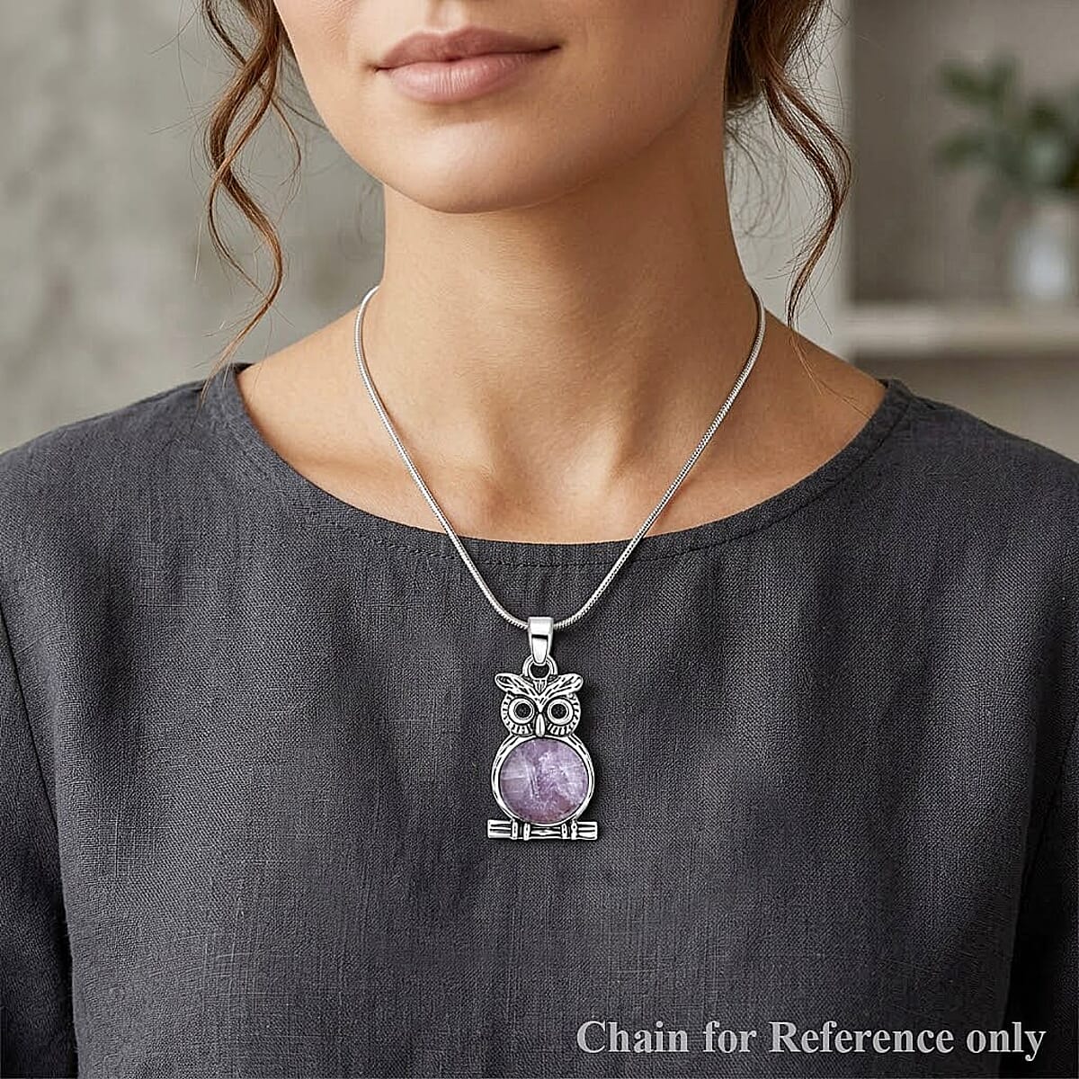 Amethyst 8.00 ctw Small Owl Pendant in Silvertone with Stainless Steel Necklace (20 Inches) image number 2