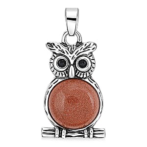 Goldstone 8.00 ctw Small Owl Pendant in Silvertone with Stainless Steel Necklace (20 Inches)
