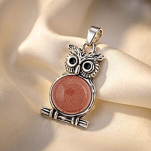 Goldstone 8.00 ctw Small Owl Pendant in Silvertone with Stainless Steel Necklace (20 Inches)