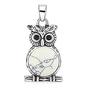 White Howlite 8.00 ctw Small Owl Pendant in Silvertone with Stainless Steel Necklace (20 Inches)