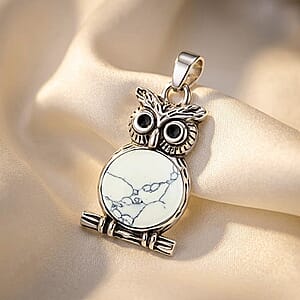 White Howlite 8.00 ctw Small Owl Pendant in Silvertone with Stainless Steel Necklace (20 Inches)