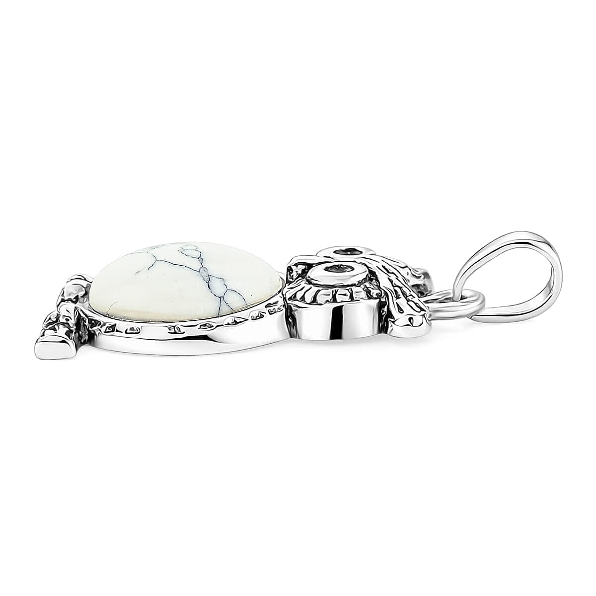 White Howlite 8.00 ctw Small Owl Pendant in Silvertone with Stainless Steel Necklace (20 Inches) image number 3