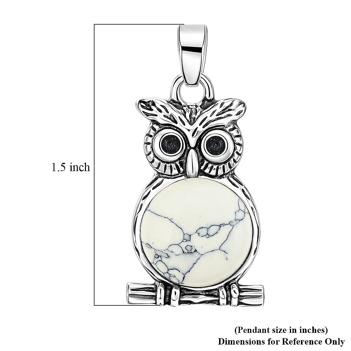 White Howlite 8.00 ctw Small Owl Pendant in Silvertone with Stainless Steel Necklace (20 Inches) image number 5