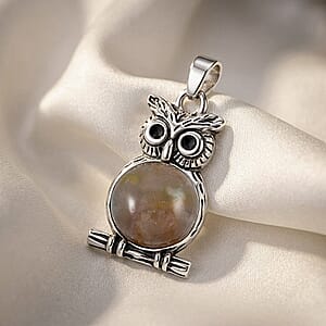 Aragonite 8.00 ctw Small Owl Pendant in Silvertone with Stainless Steel Necklace (20 Inches)