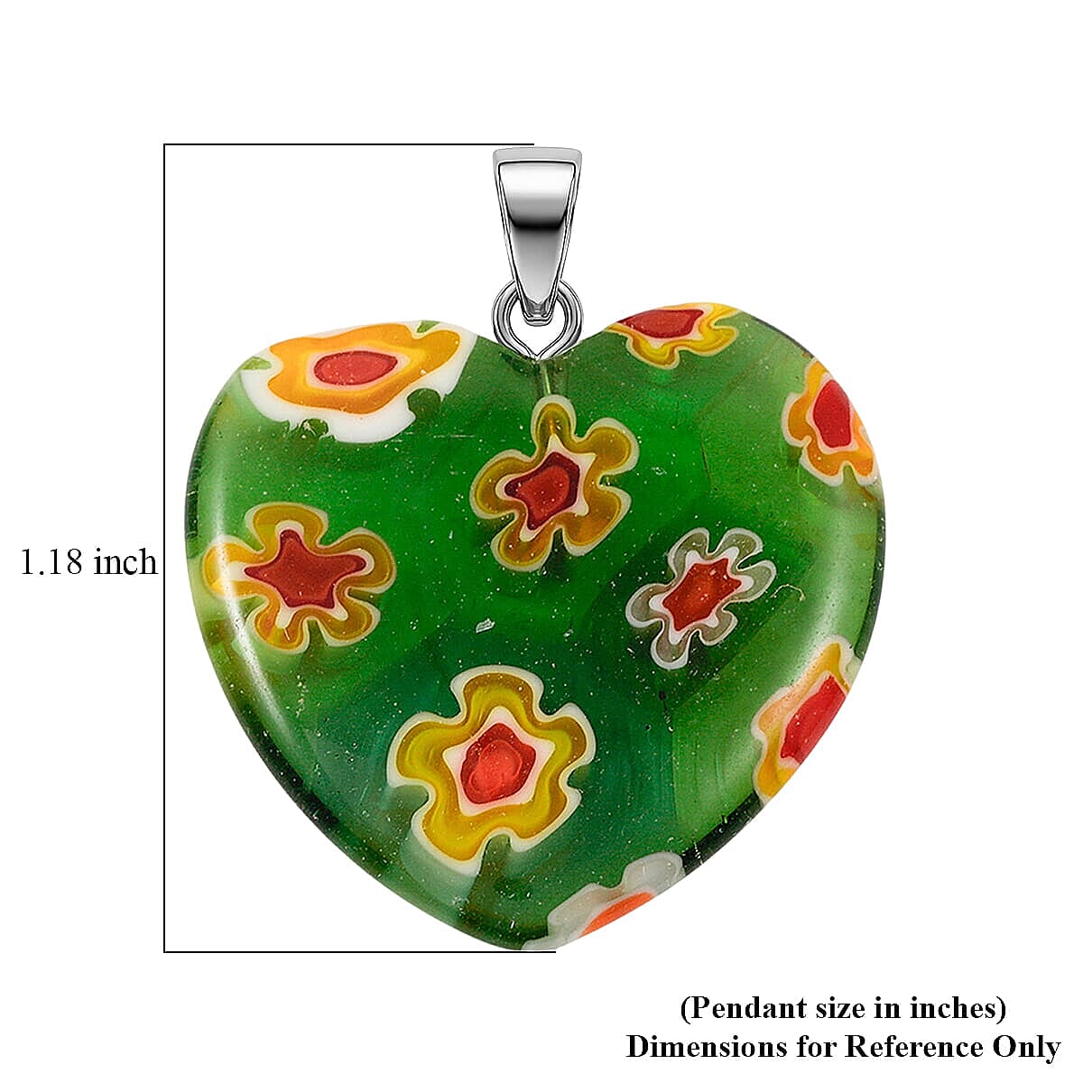 Green Murano Style Heart Pendant in Silvertone with Stainless Steel Necklace (20 Inches) image number 4