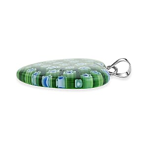 Green Murano Style Heart Pendant in Silvertone with Stainless Steel Necklace (20 Inches)