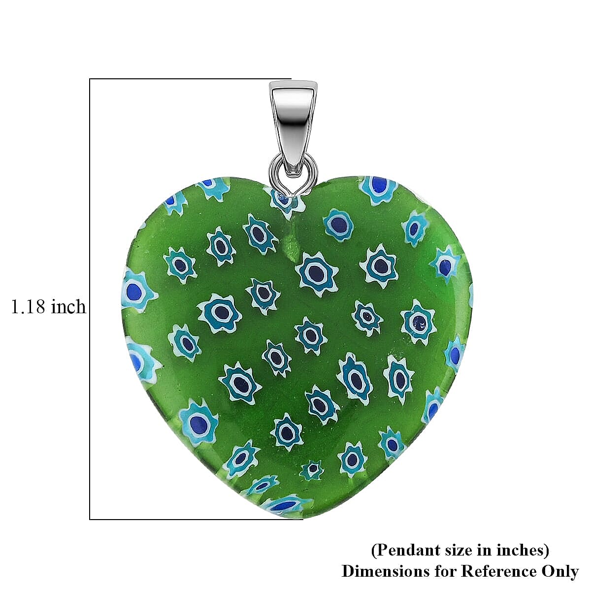 Green Murano Style Heart Pendant in Silvertone with Stainless Steel Necklace (20 Inches) image number 5