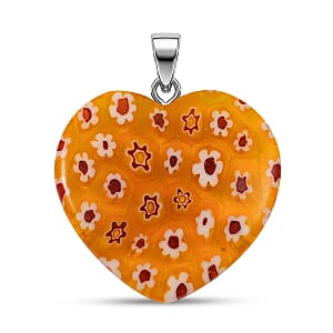 Yellow Murano Style Heart Pendant in Silvertone with Stainless Steel Necklace (20 Inches)