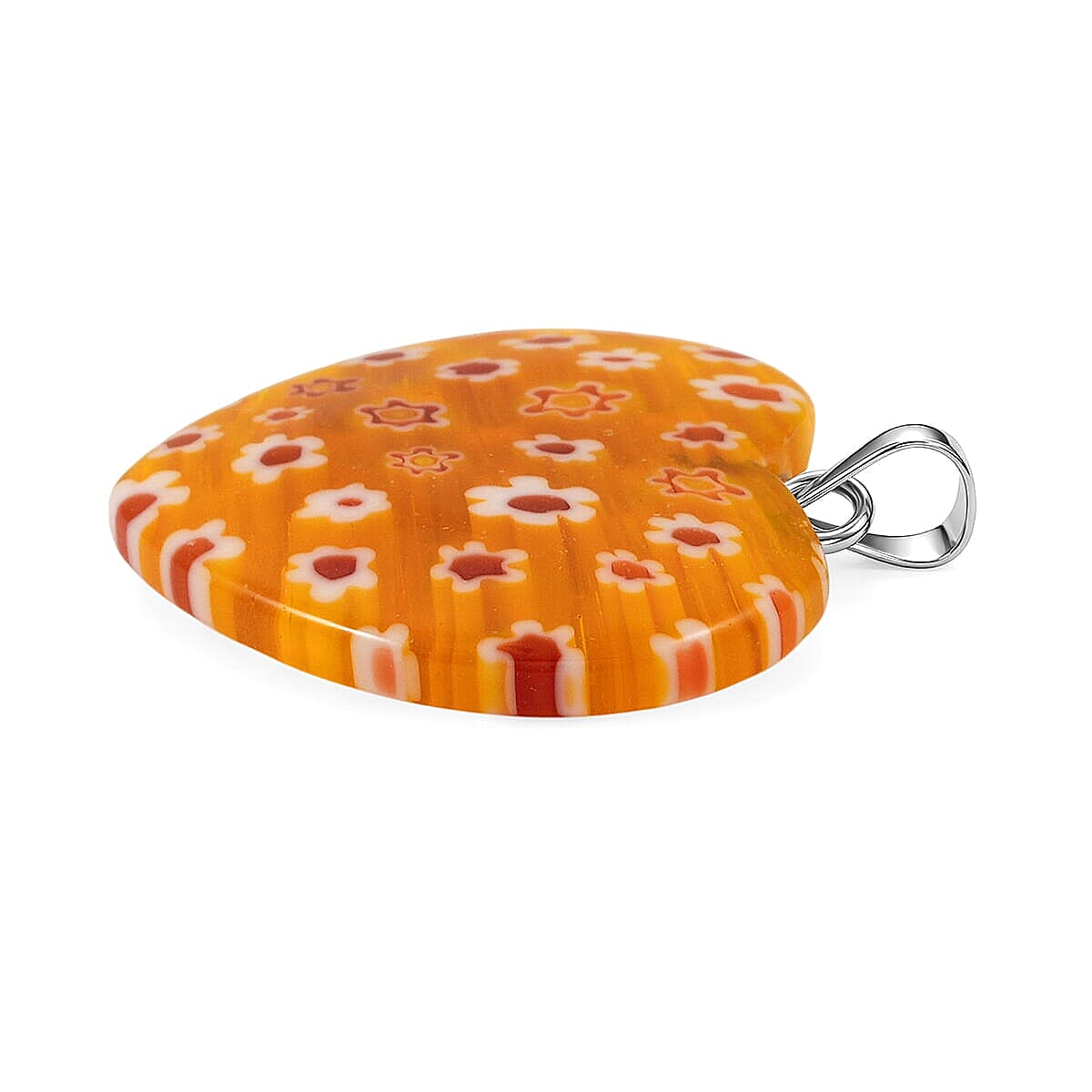 Yellow Murano Style Heart Pendant in Silvertone with Stainless Steel Necklace (20 Inches) image number 3