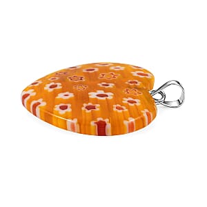 Yellow Murano Style Heart Pendant in Silvertone with Stainless Steel Necklace (20 Inches)