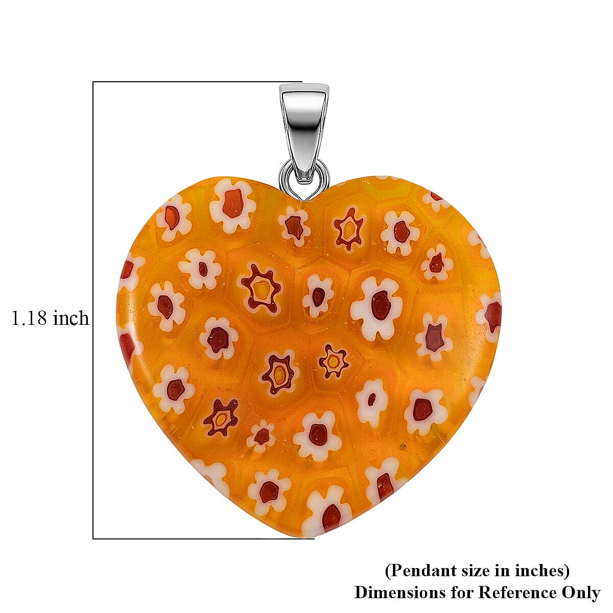 Yellow Murano Style Heart Pendant in Silvertone with Stainless Steel Necklace (20 Inches) image number 4