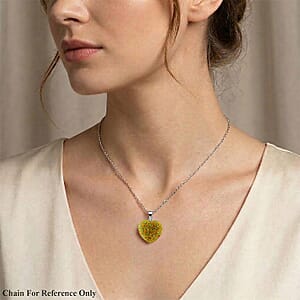 Yellow Rainbow Murano Style Heart Pendant in Silvertone with Stainless Steel Necklace (20 Inches)