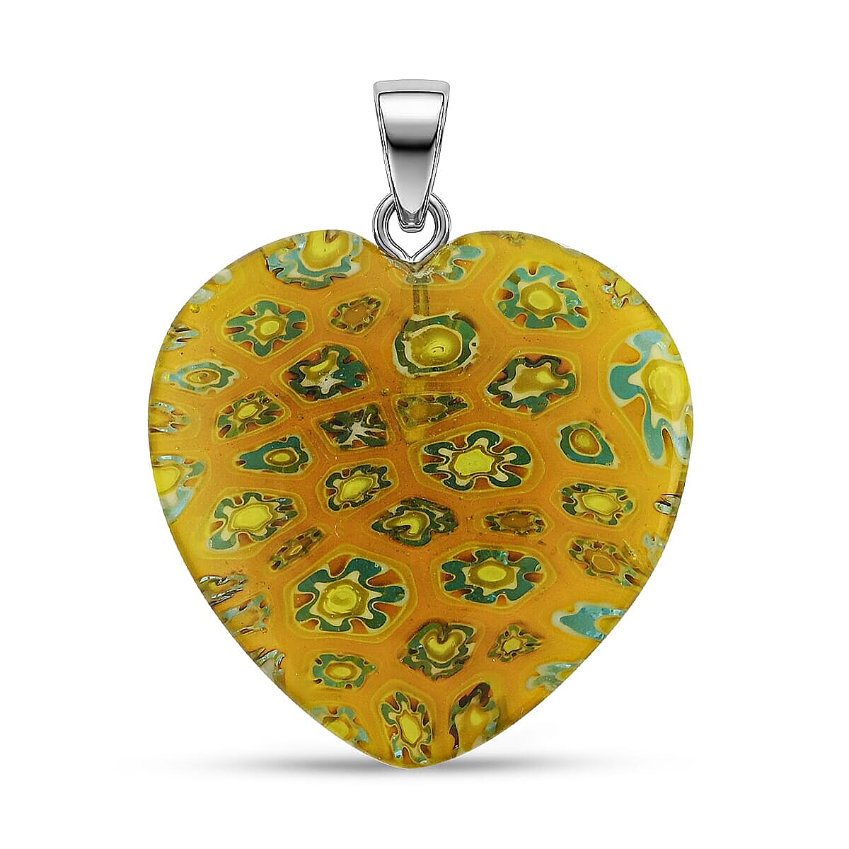 Yellow Rainbow Murano Style Heart Pendant in Silvertone with Stainless Steel Necklace (20 Inches) image number 4