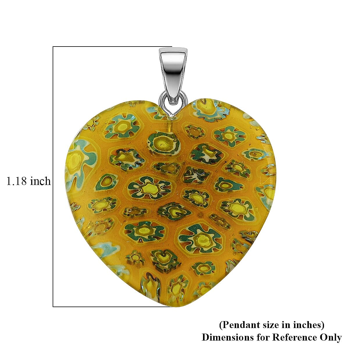Yellow Rainbow Murano Style Heart Pendant in Silvertone with Stainless Steel Necklace (20 Inches) image number 5