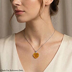 Yellow Rainbow Murano Style Heart Pendant in Silvertone with Stainless Steel Necklace (20 Inches)