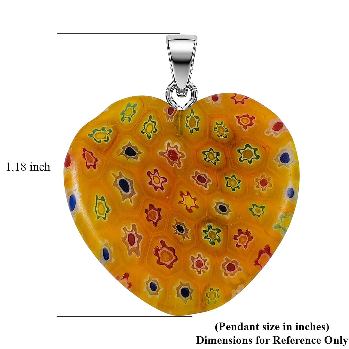 Yellow Rainbow Murano Style Heart Pendant in Silvertone with Stainless Steel Necklace (20 Inches) image number 4