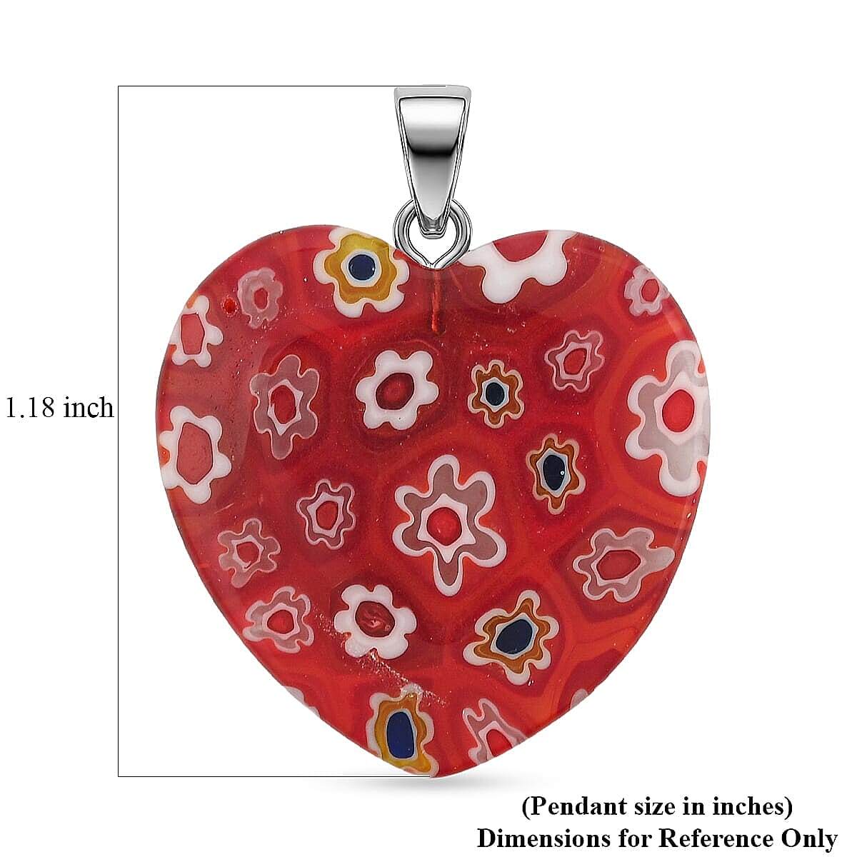 Red Rainbow Murano Style Heart Pendant in Silvertone with Stainless Steel Necklace (20 Inches) image number 4