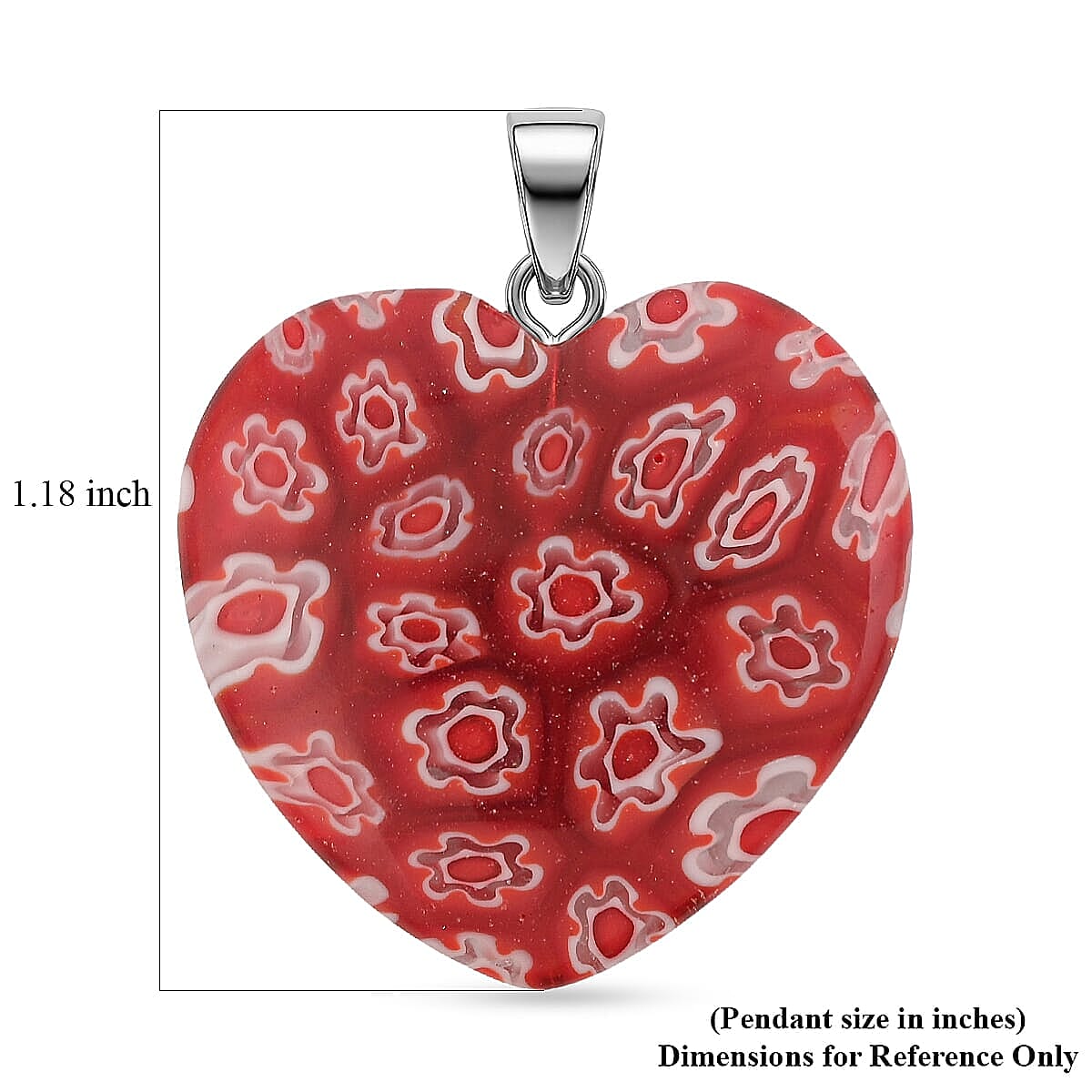 Red Murano Style Heart Pendant in Silvertone with Stainless Steel Necklace (20 Inches) image number 4