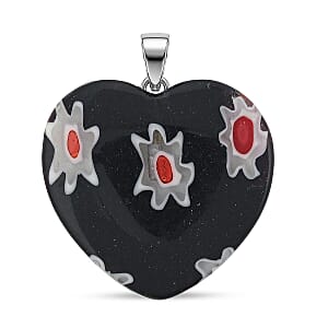 Black Murano Style Heart Pendant in Silvertone with Stainless Steel Necklace (20 Inches)