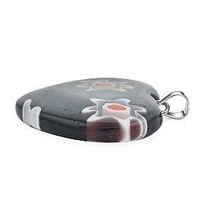 Black Murano Style Heart Pendant in Silvertone with Stainless Steel Necklace (20 Inches)