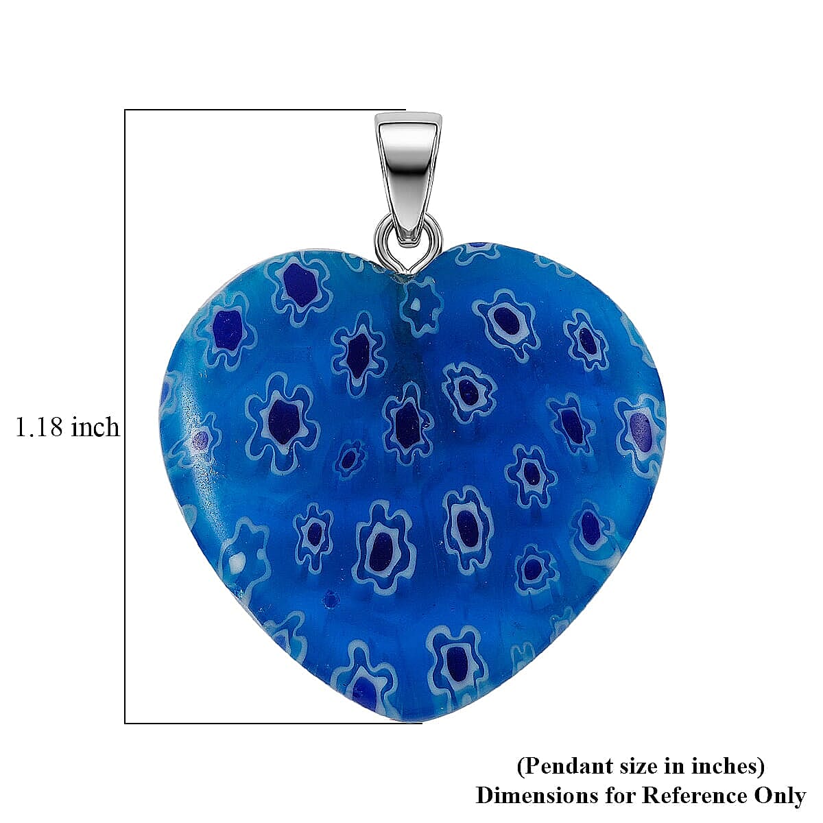 Blue Murano Style Heart Pendant in Silvertone with Stainless Steel Necklace (20 Inches)
