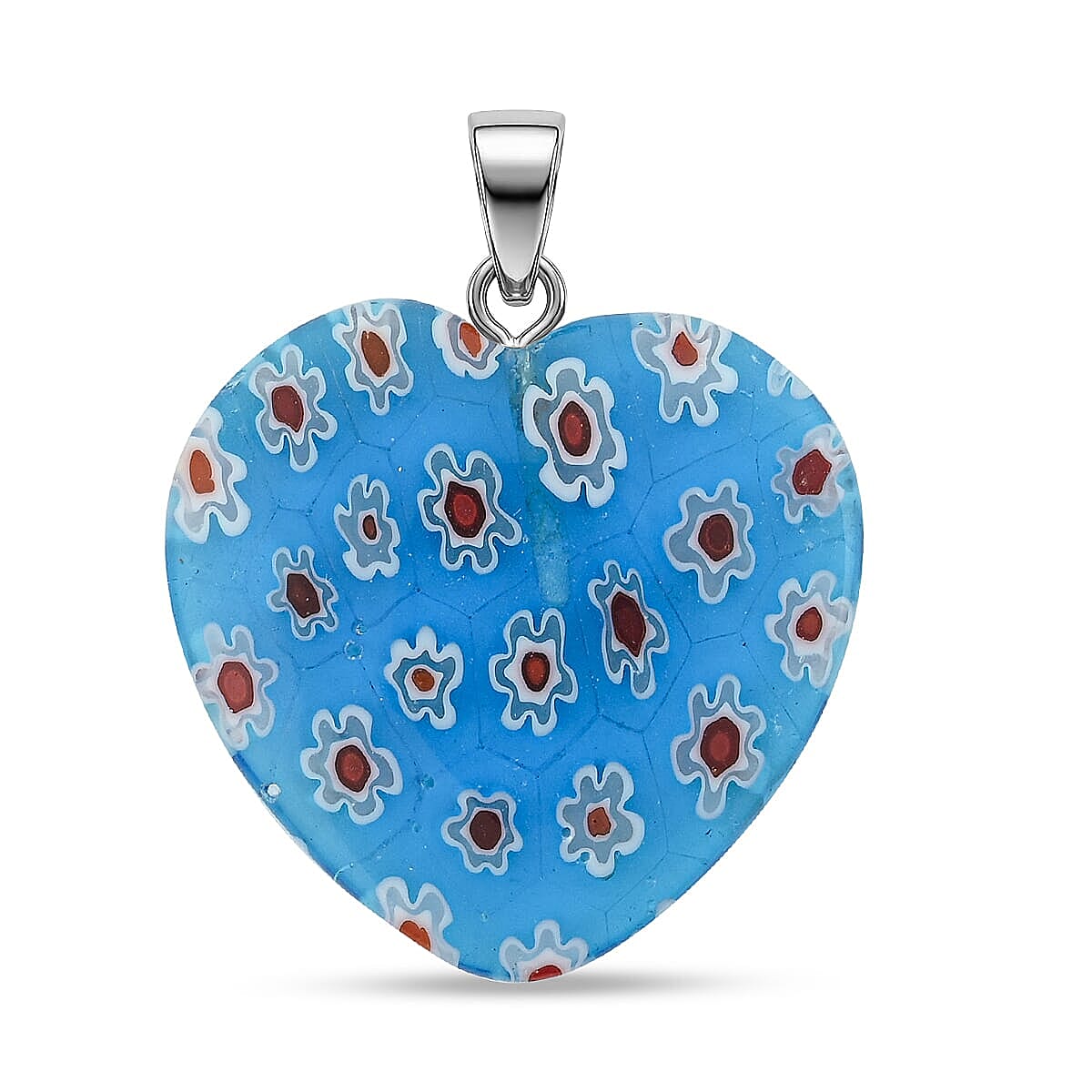 Blue Murano Style Heart Pendant in Silvertone with Stainless Steel Necklace (20 Inches) image number 4