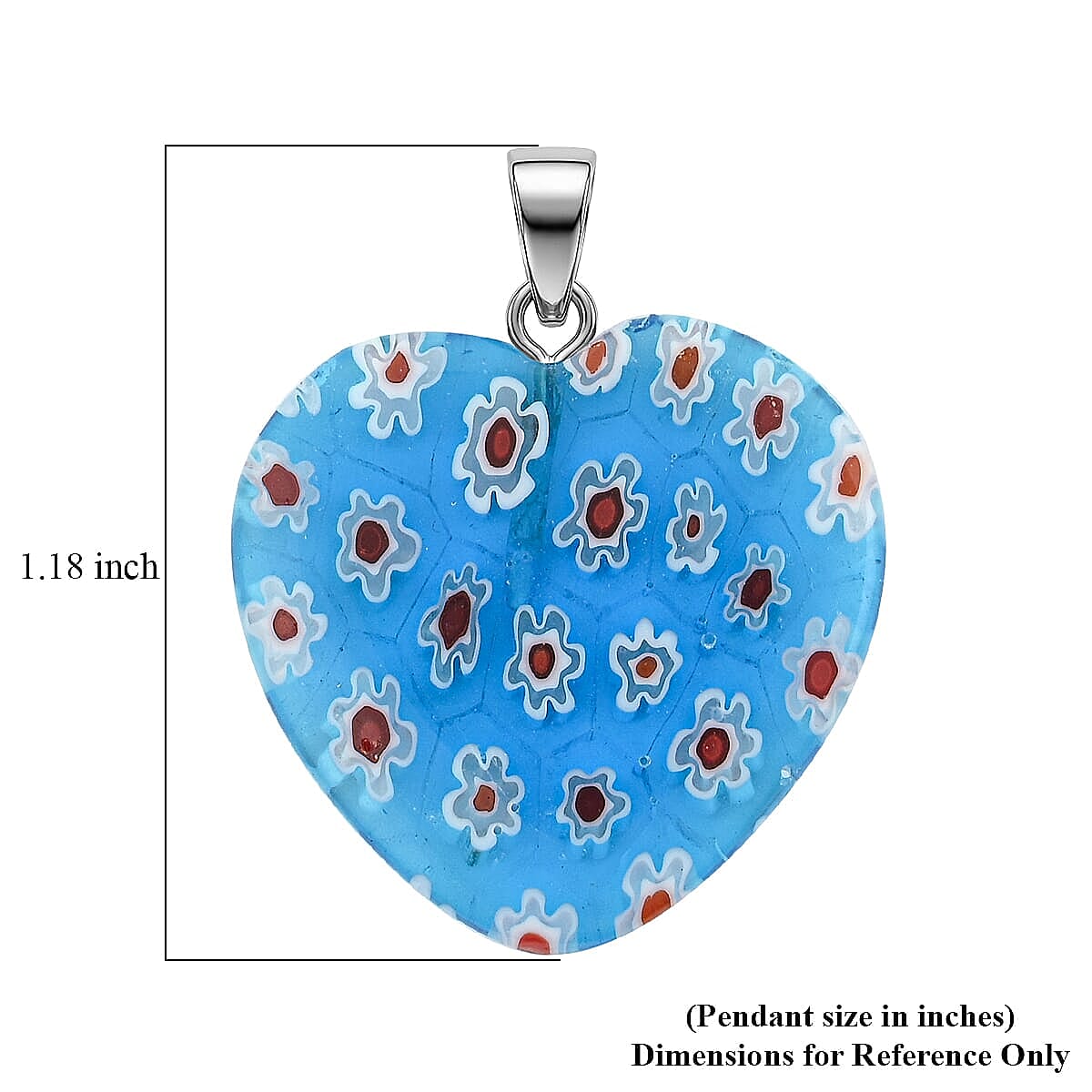 Blue Murano Style Heart Pendant in Silvertone with Stainless Steel Necklace (20 Inches) image number 5
