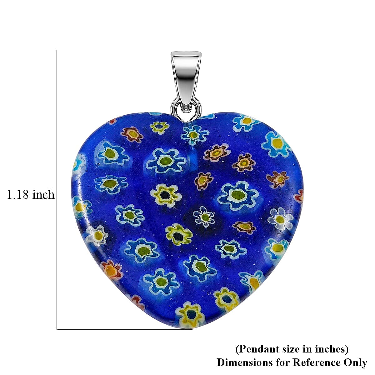 Dark Blue Rainbow Murano Style Heart Pendant in Silvertone with Stainless Steel Necklace (20 Inches) image number 4