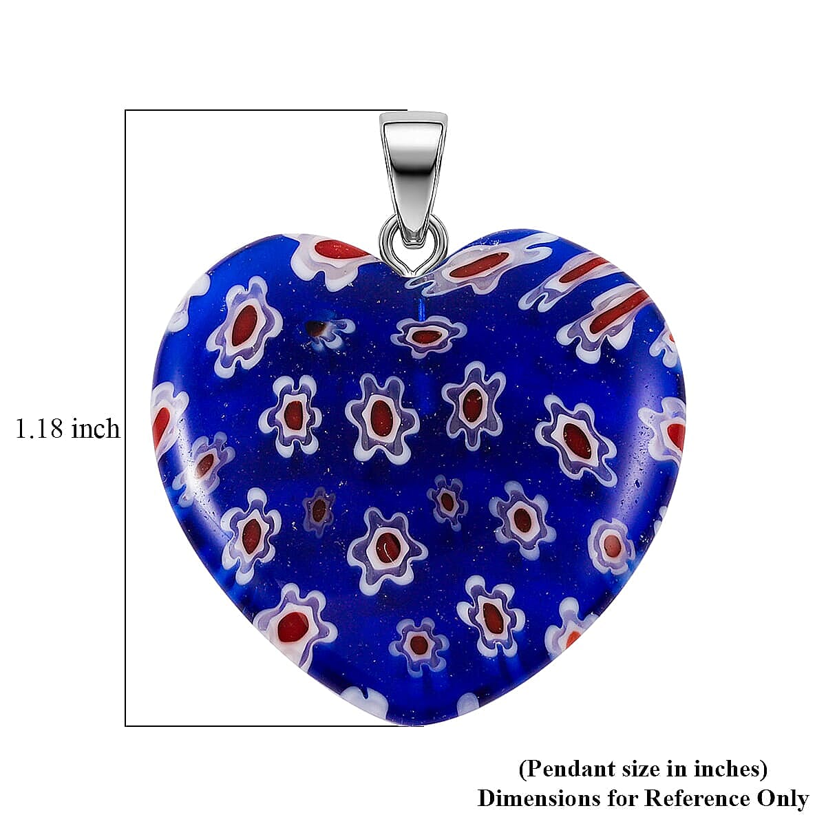 Dark Blue Murano Style Heart Pendant in Silvertone with Stainless Steel Necklace (20 Inches) image number 4