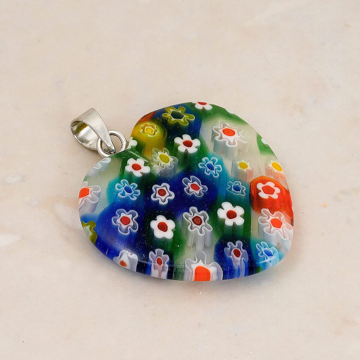 Clear Rainbow Murano Style Heart Pendant in Silvertone with Stainless Steel Necklace (20 Inches) image number 1