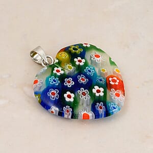 Clear Rainbow Murano Style Heart Pendant in Silvertone with Stainless Steel Necklace (20 Inches)