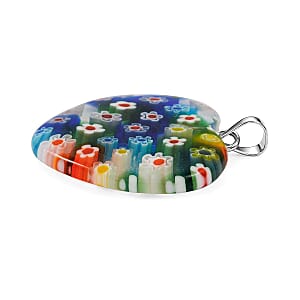 Clear Rainbow Murano Style Heart Pendant in Silvertone with Stainless Steel Necklace (20 Inches)
